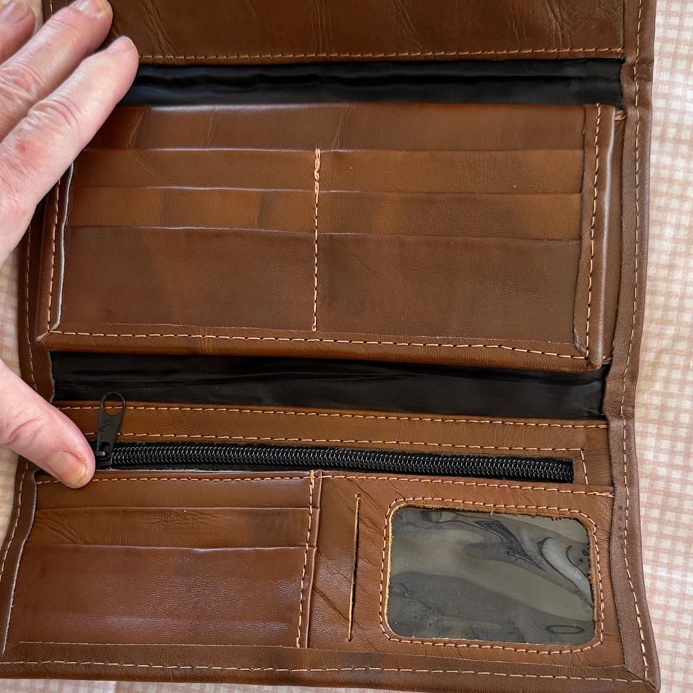 Colorful Floral Embroidered Wallet with Brown Accent - Picture 3 of 3